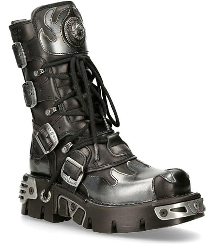 Amazon.com | New Rock 591-S1 Red Flame Boots Metal Black Leather