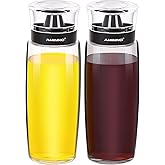 Aminno Oil and Vinegar Dispenser 2 Pack, Olive Oil and Vinegar Cruet Dispenser Bottle,Wide Opening(Easy Refilling) with lids, Sealed leakproof, Glass Oil Bottle for Kitchen Cooking, 9.5oz/280ml