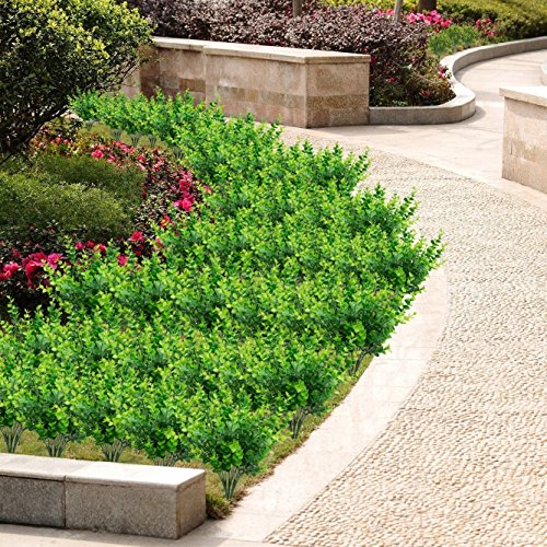 TEMCHY Artificial Plants Faux Boxwood Shrubs 6 Pack, Lifelike Fake Greenery Foliage with 42 Stems for Garden, Patio Yard, Wedding, Office and Farmhouse Indoor Outdoor Decor - Thumbnail 6
