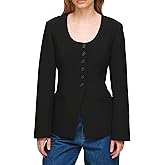 Women's Long Sleeve Blazer Suit Open Front Scoop Neck Slim Fit Office Blazer Jackets