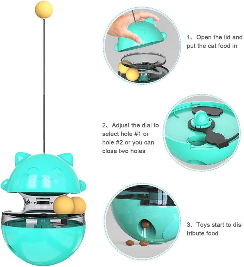 LucaSng Cat Food Toy Ball Tumbler-cat IQ Training Turntable Food Dispenser-with Double Rolling Balls and Detachable Stick-Fully Adjustable Teaser Toy-can be Used for Kitten and Puppy Sports : Pet Supplies