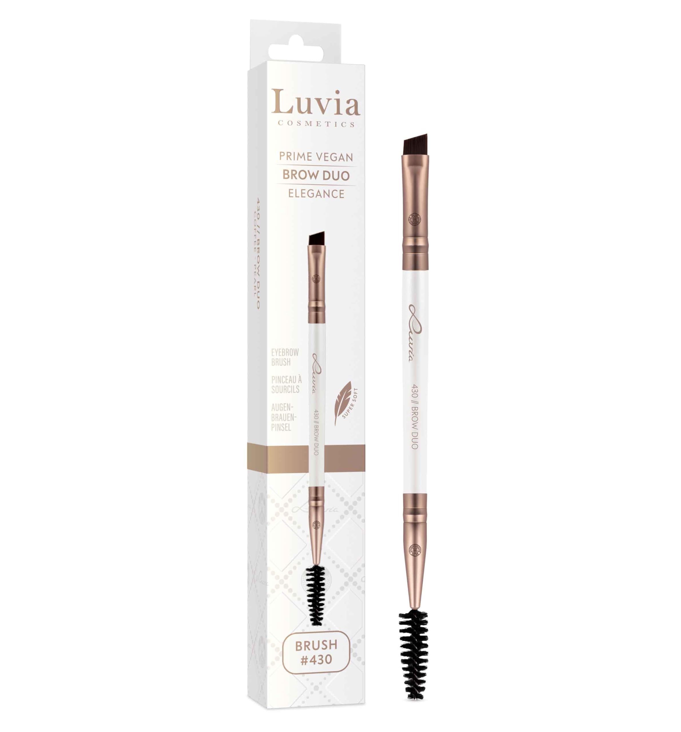 Luvia Professional Makeup Brush, Eyebrow Make-Up Brush, Eyebrow Brush, Flat Angled Brush, Multi-Function, Vegan Cosmetic Brush, 430 // Brow Duo - Elegance
