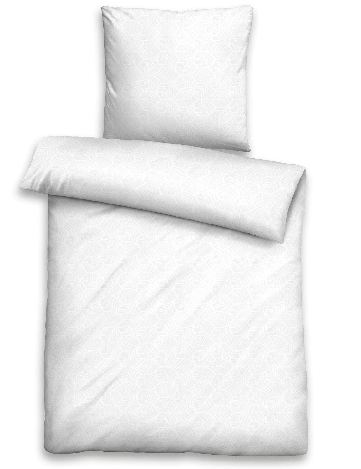 Traumhaft schlafen - Castell – Markenbettwäsche biberna 0676066 Jacquard Satin Bed Linen Set with Pillowcase 1x 155 x 220 cm and 1x 80 x 80 cm White