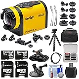 Kodak PixPro SP1 Video Action Camera Camcorder - Explorer Pack with Suction Cup & Wrist Mounts + 64GBs + Battery + Case + Tripod + Kit
