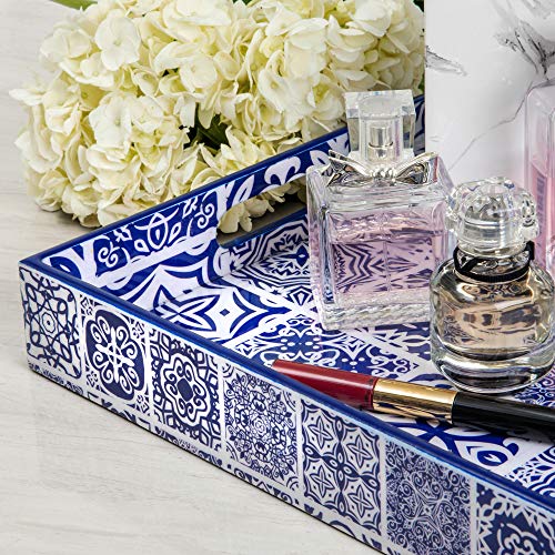 Large Decorative Serving Tray for Coffee Table, Moroccan Navy Blue Tray