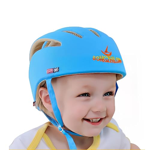 Baby Adjustable Helmet, Kid Soft Cushion Harnesses Cap, Toddler Infant Hat  When Learning to Crawl Walk Play (Blue) in Kuwait Whizz Safety