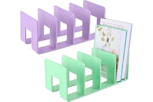 WANGDEFA 2 Pieces File Sorter Desk Organizer Binder Holder Stand with 4 Sections Desktop File Organizer Vertical for Office Document Notebook Paper Desk Organizer