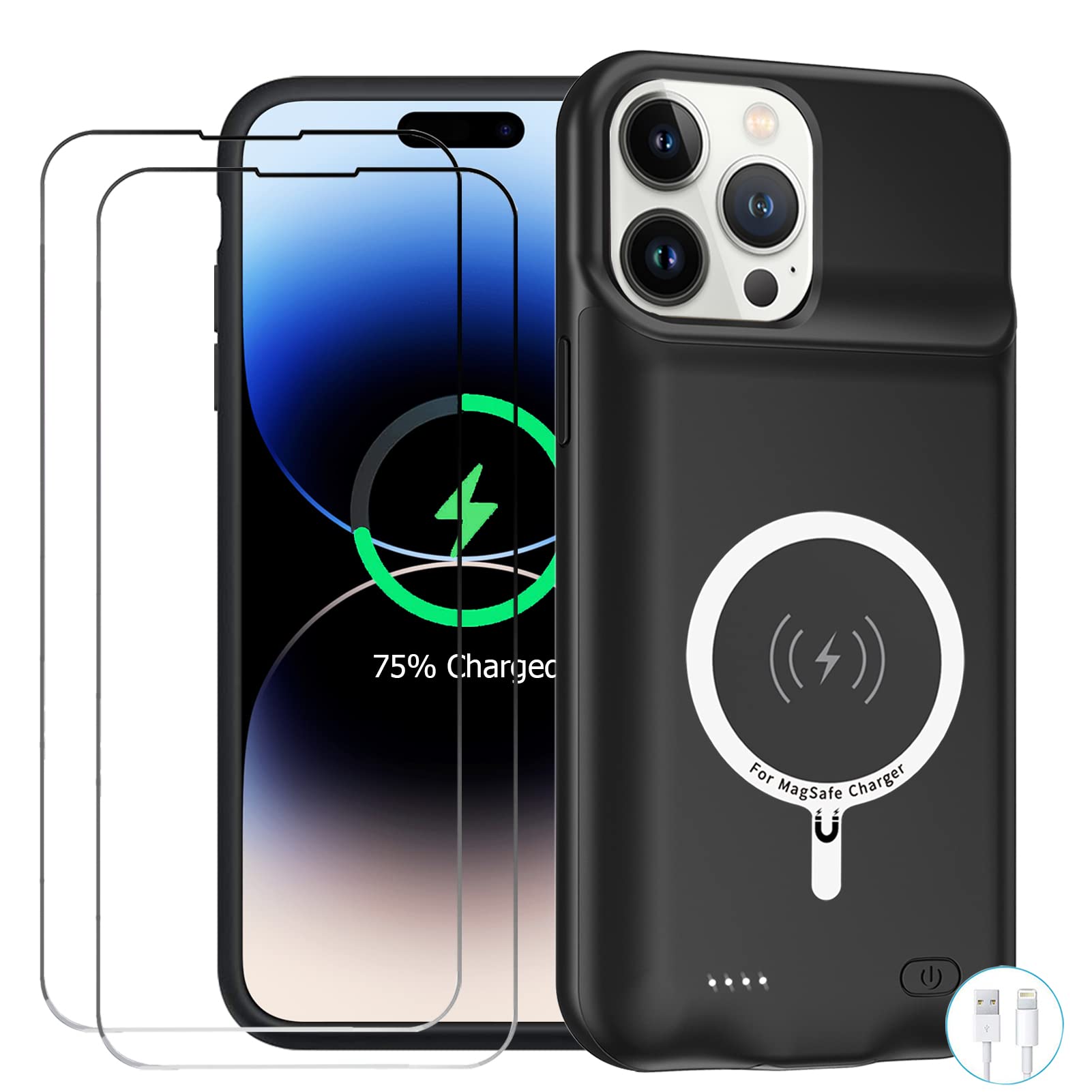Battery Case for iPhone 14 Pro Max, Enhanced 10800mAh Portable Protective Wireless Charging Case Supporting CarPlay, Compatible with iPhone 14 Pro Max (6.7 inch) Rechargeable Battery Charger (Black)