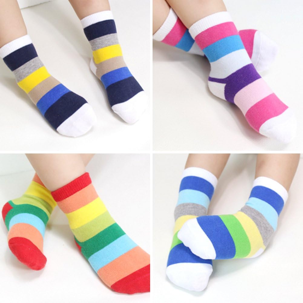 Epeius Kids Girls' 5 Pack Seamless Rainbow Stripes Crew Socks: Clothing