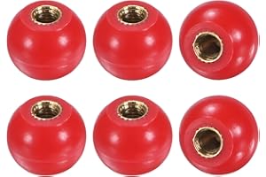 M METERXITY 6-Pack Threaded Ball Knobs, M5 Female Thread 16mm Dia. Thermoset Ball Knob for Lathe/Machine/Lawn Mowers, Round Phenolic Brass Insert Lever Handle [Red]