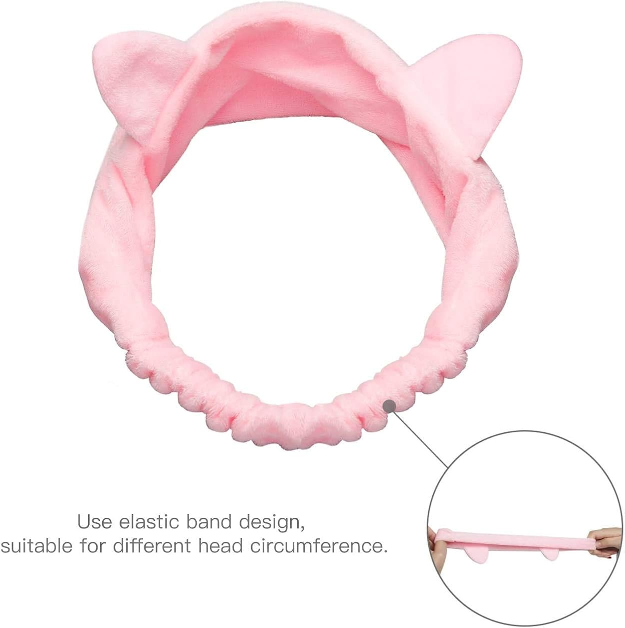 3 Pcs Cat Ears Headbands and 3 Pcs Mask Brush Spa Mask Makeup Set for Girls Women Cute Design Pink & White & Black Hairbands with Light White Mask Brush - Image 5