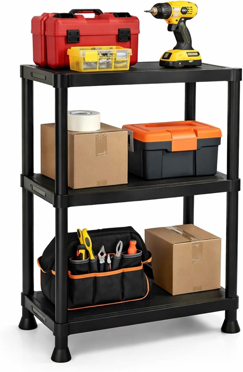 Oypla 3 Tier Black Plastic Heavy Duty Shelving Racking Storage Unit