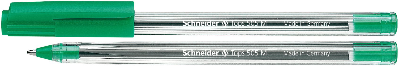 Schneider Tops 505 Ballpoint Pen with Clip Cap and Stainless-Steel M Tip Green Pack of 50