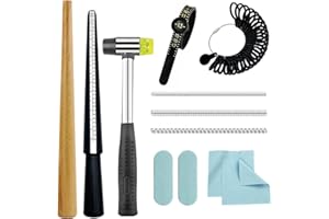 EJOQSON Ring Sizer Measuring Tool Kit Ring Mandrel Sizing Kit Finger Ring Size Measurer Ring Shaper to Fix Bent Rings Resize Repair Jewelers Mandrel and Hammer Ring Size Adjuster (WOOD-12PCS)