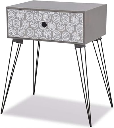 Vidaxl Nightstand With 1 Drawer Rectangular Grey Bedroom Bedside Table Stand Amazon Co Uk Kitchen Home