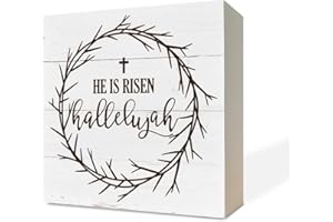 RAZPAH Christian Wood Sign, He is Risen, Hallelujah, Spring Decor Sign, Wooden Box Sign Desk Decor, White Wood Box Sign, Religious Home Decor, Farmhouse Decor for Shelf, Christian Decor Art