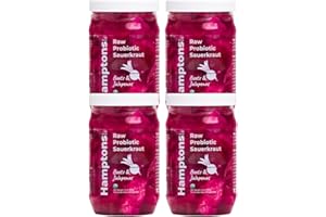 Hamptons Brine Raw Probiotic Sauerkraut made with Jalapenos, Beets, Cabbage, Himalayan and Kosher Salt - 100% Certified Organic, Rich in Probiotics and Prebiotics - Unpasteurized and Fermented Using Traditional Methods (16 Oz, Pack of 4)