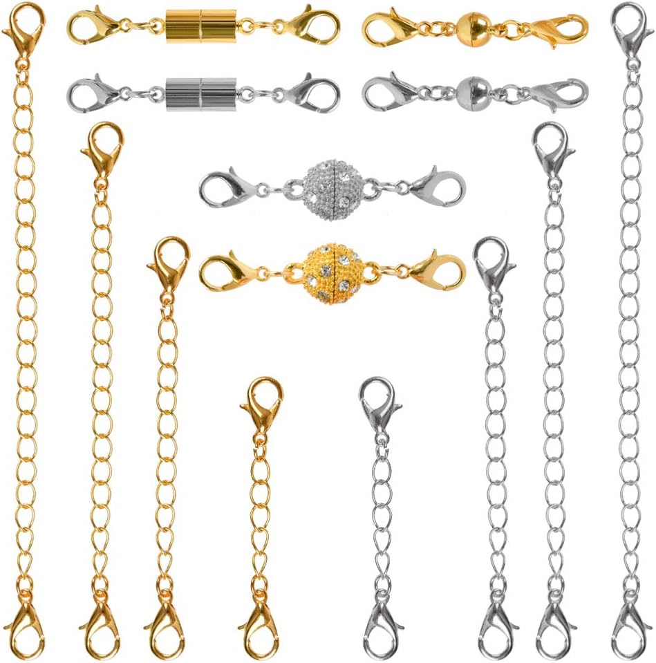 Chain Extender 14 Pcs Necklace Bracelet Extender Set Different Length: 1.2" 2" 3" 4" (7 Gold, 7 Silver) Lobster Clasps and Closures for Necklace Bracelet Jewelry Making Supplies