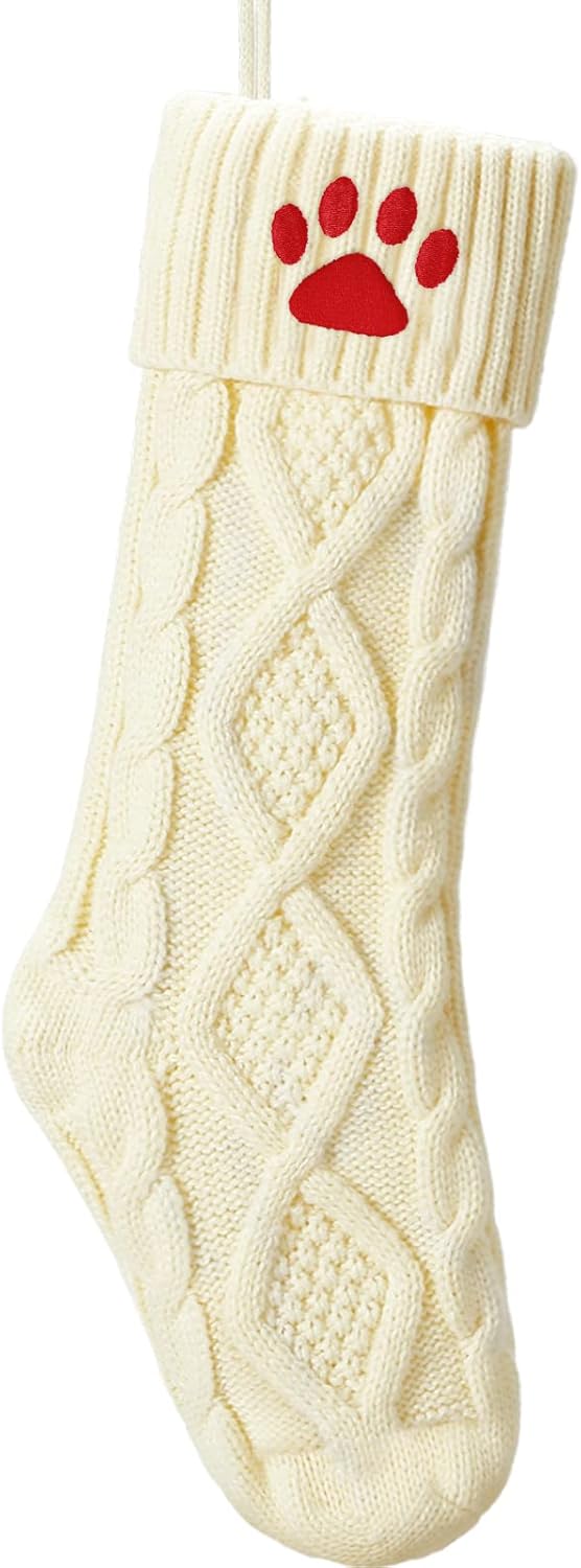 Stockings & Holders - Senneny Knitted Christmas Stockings with Initials, Ivory White Monogram Xmas Stockings Large, Decorations for Family Christmas Holiday Party, Pet