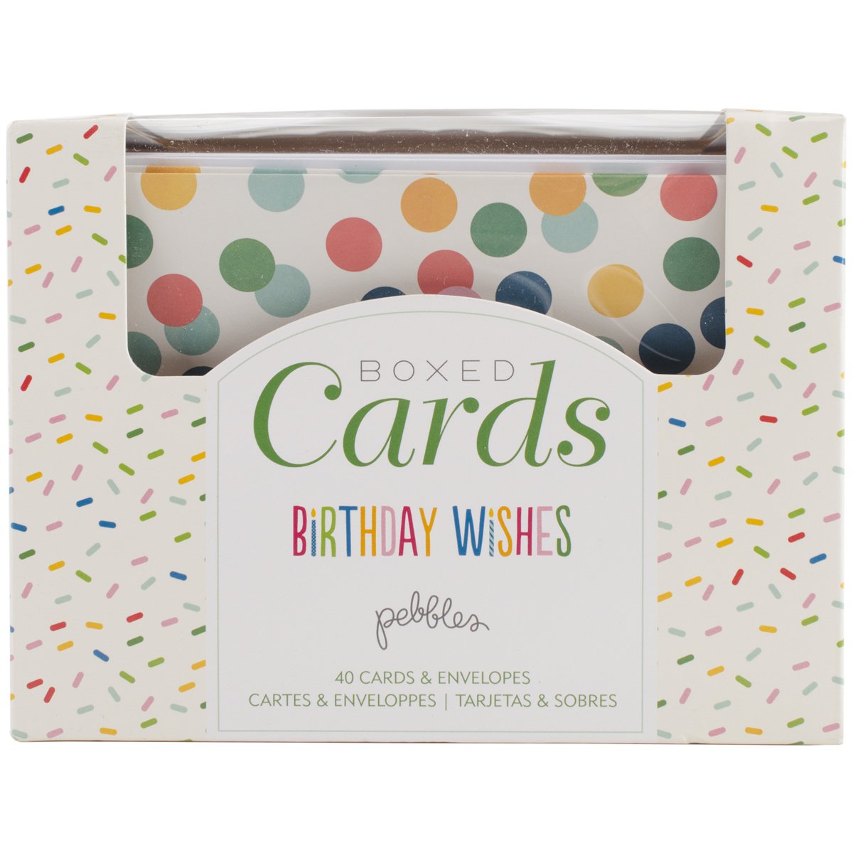 American Crafts 4.25-Inch x 5.5-Inch Pebbles A2 Cards and Envelopes, Birthday Wishes (Pack of 40)
