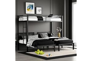 PVWIIK Metal Twin Triple Bunk Bed for Kids,Separatable Twin Over Twin Over Twin Triple Bunk with Slat Support & Separates Into 3 Twin Beds,No Box Spring Needed,Black