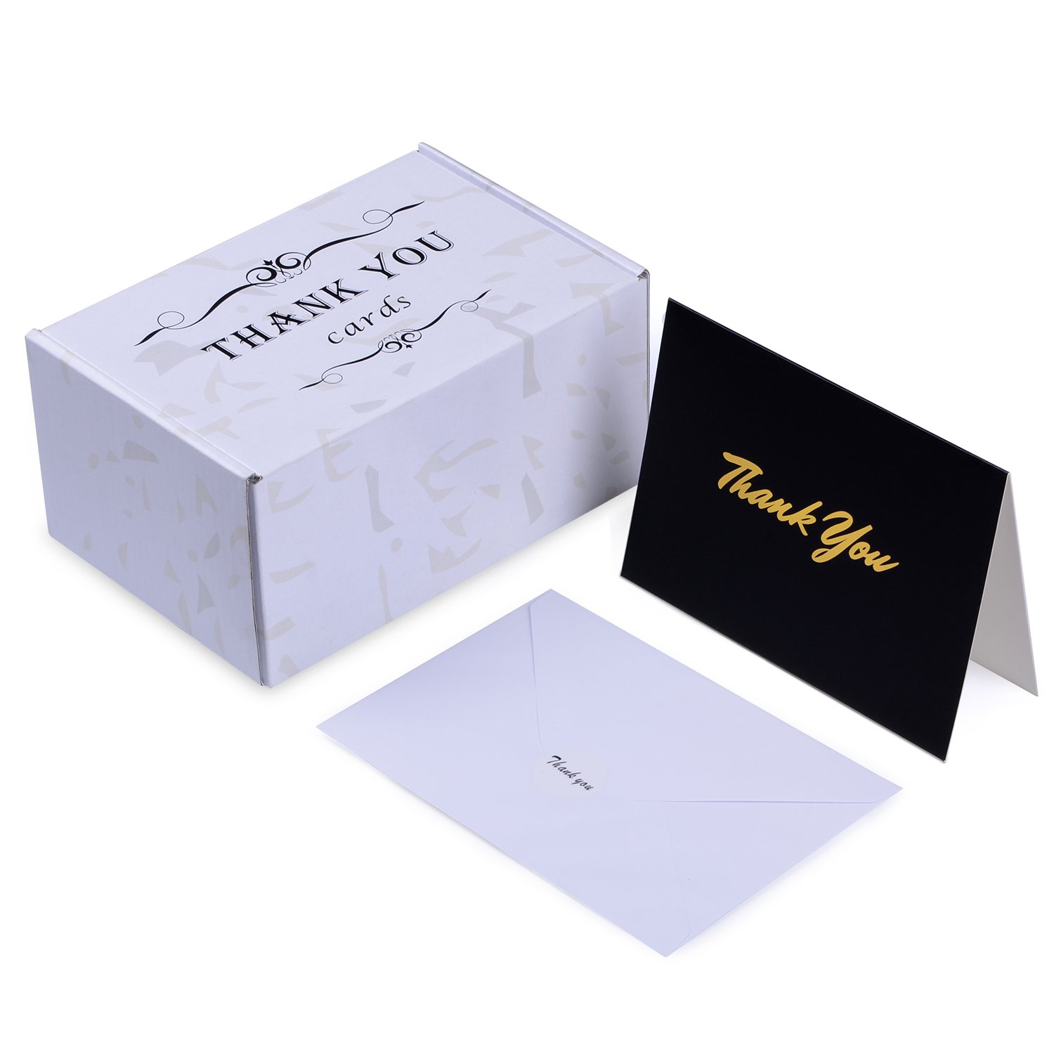 Gold Foil Blank Thank You Cards with Self Seal Envelopes - Perfect for Wedding, Baby Shower, Bridal Shower or Teacher - 4.1x5.8 Inch Size，50 Pack