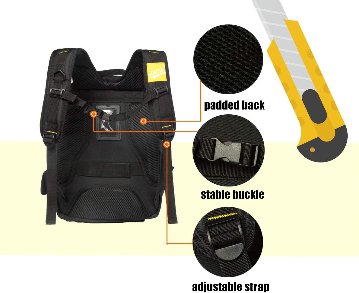 SOWLAND Tool Backpack Durable Worksite Bags Heavy Duty Tool Organizer for Electricians Carpenters - - 