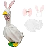 WYUA Easter Porch Goose Outfits - 3Pcs Spring Easter Bunny Goose Outfit - Ears Headband, Bowtie Collar & Festive Dress for 23 Inch Lawn Goose, Holiday Outdoor Garden Yard Patio Decor