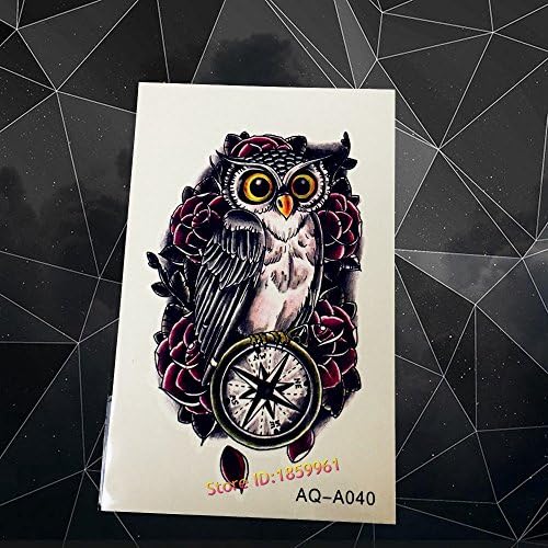 GSN Hot Fashion 3D Owl Tattoo Sticker For Sexy Women AAQ-A040 Cool Men Compass Fake Tattoos Paste Black Owl Pattern Old Clock Tatoo