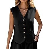 Mina Self Linen Vest Tops For Women Summer Lihtweight Breathable V-Neck Button Fashion Casual Work Beach Vacation Outerwear