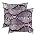 CaliTime Pack of 2 Throw Pillow Covers Cases for Couch Sofa Home Decoration Vintage Yin and Yang Contrast Striped Damask Floral 18 X 18 Inches Aubergine