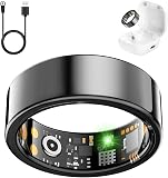 Smart Health Ring for Women Men, Fitness Tracker Ring with Heart Rate, Blood Oxygen, Sleep Tracker, Step Tracker, No Subscription Fee, IP68 Waterproof Smart Ring for iPhone & Android (Black, 12#)