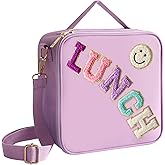 Insulated Lunch Bag With Adjustable Shoulder Strap, Nylon Lunchbox Large Insulated Lunch Box Reusable Lunch Tote Bag with Smiley Preppy Lunch Bag for Girls Travel Picnic Office Working (Purple)