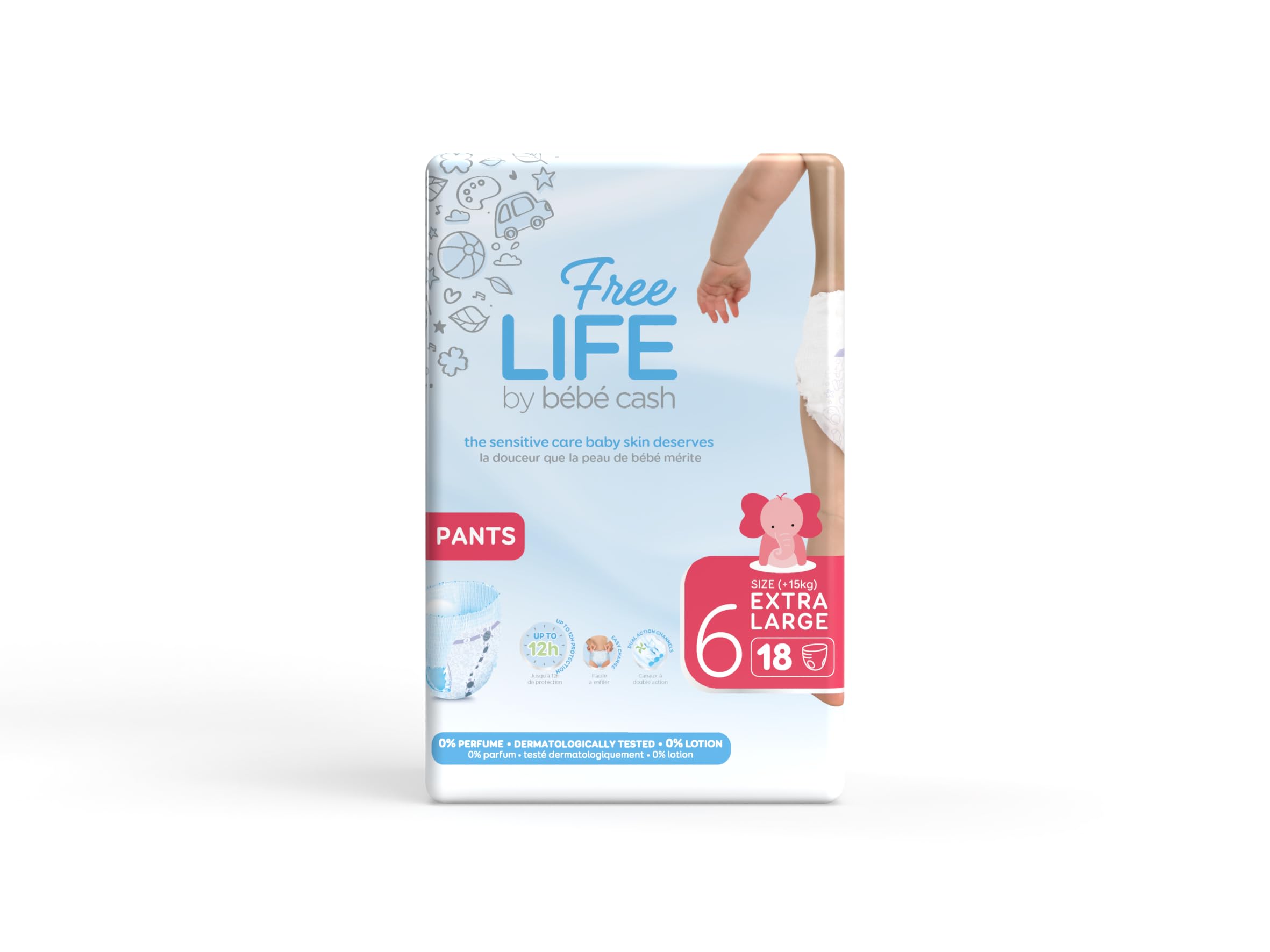 Freelife by Bebe Cash - Sensitive Care Baby Pull-Up Nappy Pants (+15kg) - Extra Large 6 (1 Pack of 18)