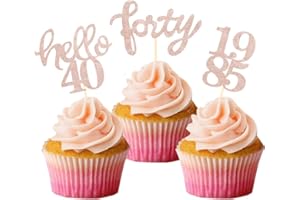 BCHOCKS Rose Gold Glitter 40th Birthday Cupcake Toppers 40th Birthday Celebrating Party Decorations - Set of 24