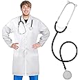 Women Men Doctor Lab Coat Set Halloween White Scientist Costume With Dual Head Stethoscope - Adults Unisex