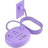 Purple Extension Cord - 10 FT Flat Extension Cord, 1625W Cute Extension Cord with 3 AC Outlet 4 USB (24W/4.8A), Compact for Cute Purple Kawaii Lavender Desk Accessories