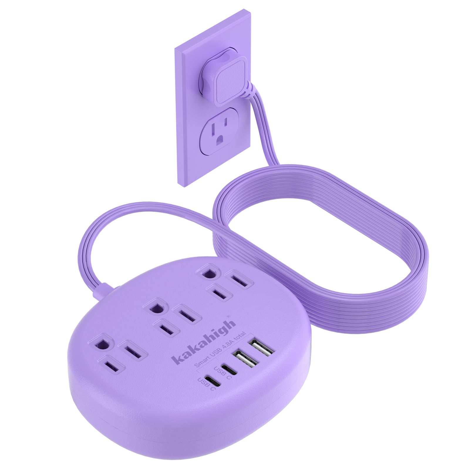 Photo 1 of Purple Extension Cord - 10 FT Flat Extension Cord, 1625W Cute Extension Cord with 3 AC Outlet 4 USB (24W/4.8A), Compact for Cute Purple Kawaii Lavender Desk Accessories