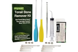 Airgoesin™ Longer Tips 2 Sets Tonsil Stone Remover Kit w/LED Tool, Irrigation Syringe & Stainless Tonsil Pick