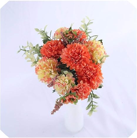 Amazon Co Jp 紫陽花シルクフラワーボールホワイトタンポポ造花誕生日ホーム結婚式の装飾アクセサリー偽の花ブーケ オレンジの花 ホーム キッチン