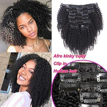 Amazon Com Afro Kinky Curly Clip In Human Hair Extensions 100