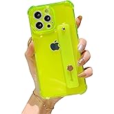siduater Strap Case for 6.3" iPhone 16 Pro with Wristband Kickstand, Clear Soft TPU Protective Shockproof Bumper Rugged Cover, Adjustable Hand Grip Loop for iPhone 16 Pro 6.3 Inch, Neon Green