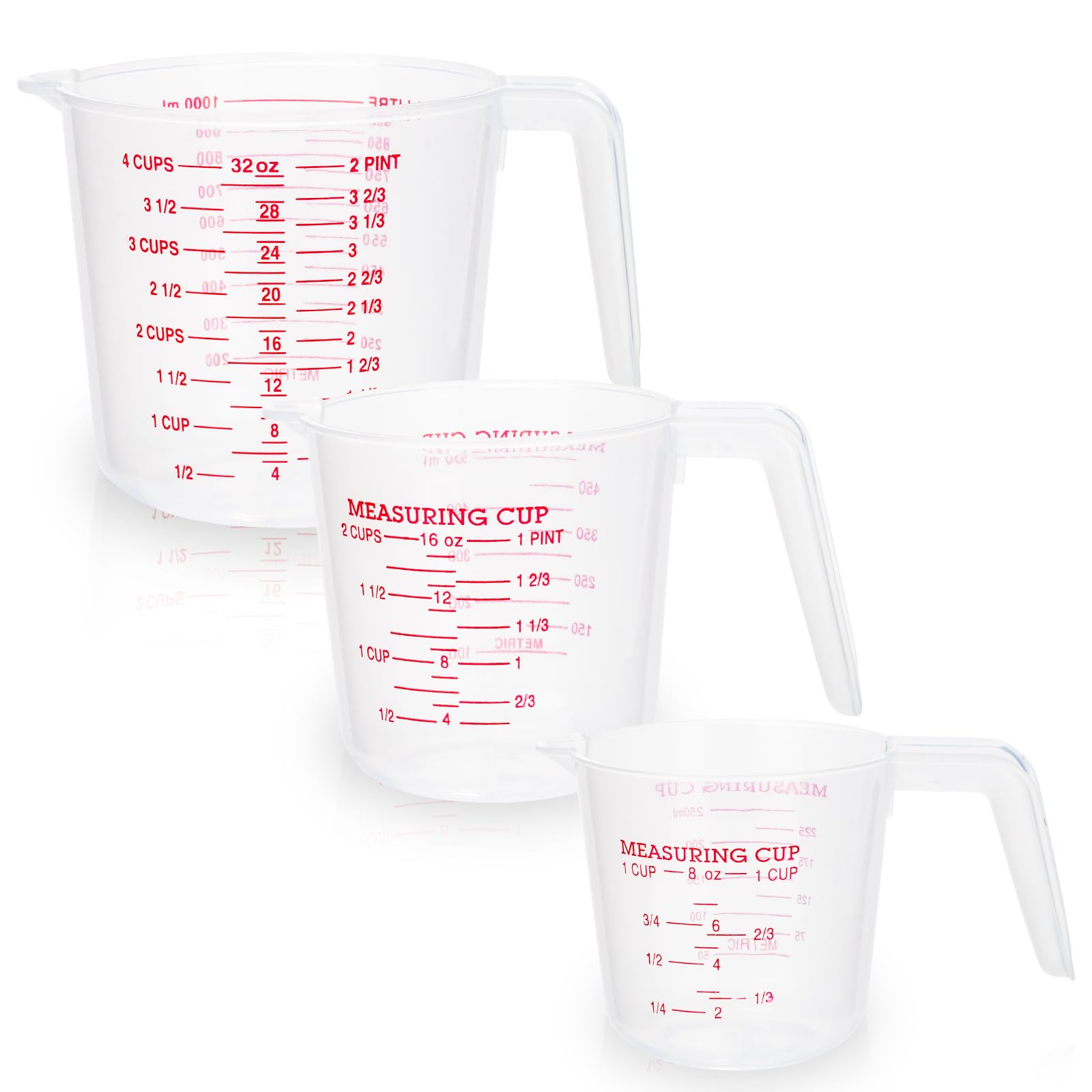 3PCS Plastic Measuring Jugs for Kitchen & Baking, BPA-Free Measuring Jug Set with Handle, Plastic Jug with Measure Scale & Easy to Read Measurements, Mixing Jug with 250ML/500ML/1000ML