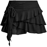 Women's Mini Ruffle Skirt Y2K Cute Mesh Flowy Pleated Skort with Shorts | Layered, A-Line, Casual, Rave Party, Country Concer