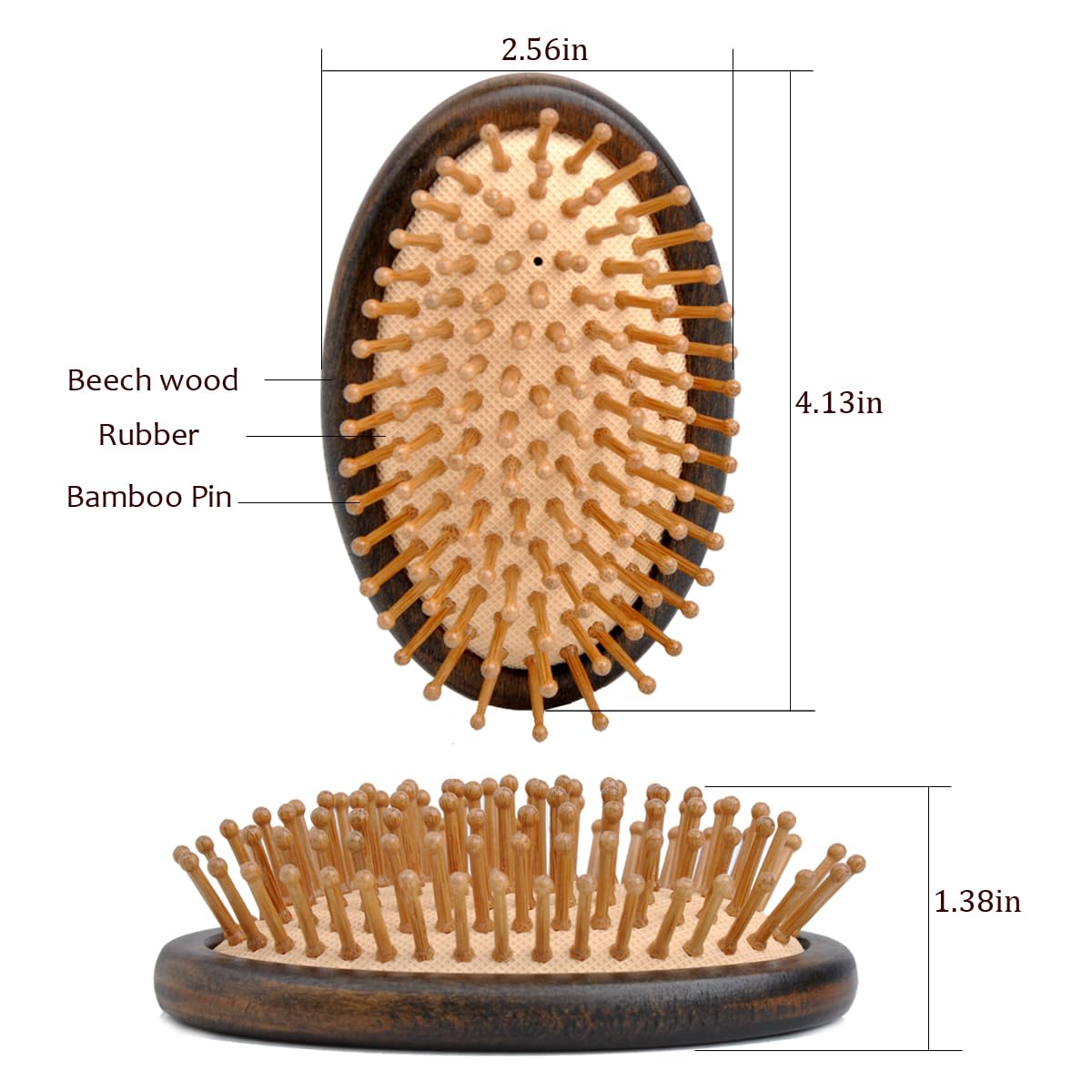 Handmade Oval Wooden Hair Brush Mini Cosmetic Mirror Set,Mini Travel Portable Hairbrush with Bamboo Pins/Boar Bristles (Bamboo Pins)
