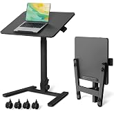 Gibbon Mounts 90&deg; Folding Standing Desk, Portable Laptop Cart with Wheels | 25inch Mobile Rising Desk with Hidden/Lockable Wheels, Height Adjustable Tilt Computer Table for Craft &amp; Drawing, Black