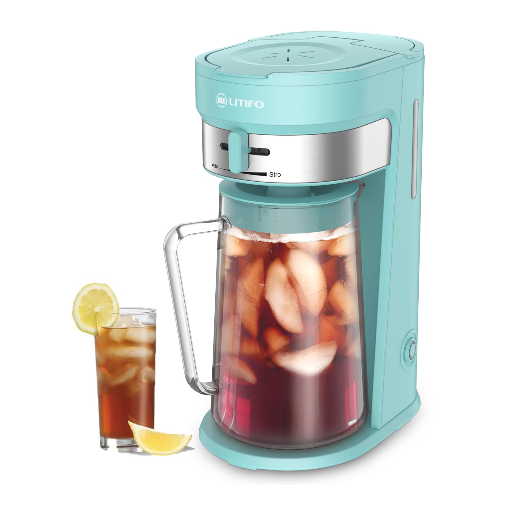 Photo 1 of LITIFO Iced Tea Maker and Iced Coffee Maker Brewing System with 2.5-quart Pitcher, sliding strength selector for Taste Customization, Stainless Steel (Green)