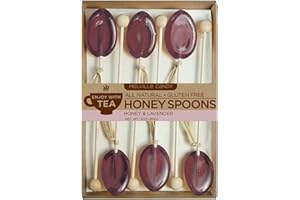 Melville Candy All Natural Honey Spoon Gift Set – Spoons & Lollipops on Wooden Ball Sticks – Gluten-Free, Made in USA Stirrers for Tea, Coffee, & Hot Beverages - Individually Wrapped (6-count, Lavender)