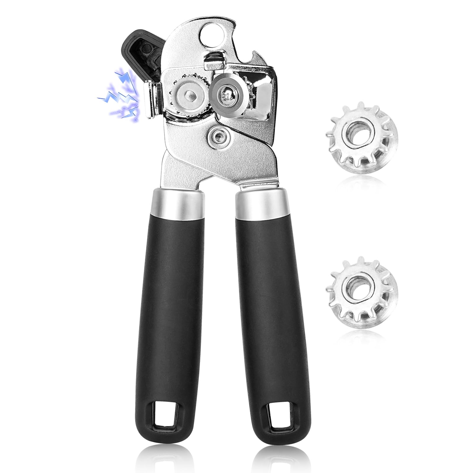 Can Opener Manual, Heavy Duty Stainless Steel Can Opener with Magnet, Smooth Edge with Sharp Blade Tin Opener Kitchen Gadgets Two Replacement Blades