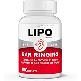 LIPO Ear Ringing Support, Lemon Bioflavonoid Complex, 100 Caplets | Vitamins C, B1, B2, B6, B12, &amp; Calcium, Supplement for Inner Ear Health &amp; Circulation